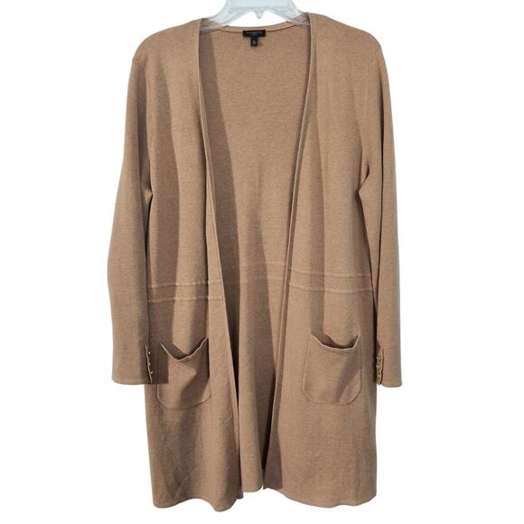 Talbots Longline Knit Cardigan Wmn's Size MP Tan Long Sleeve Pockets Open Front - Picture 5 of 13